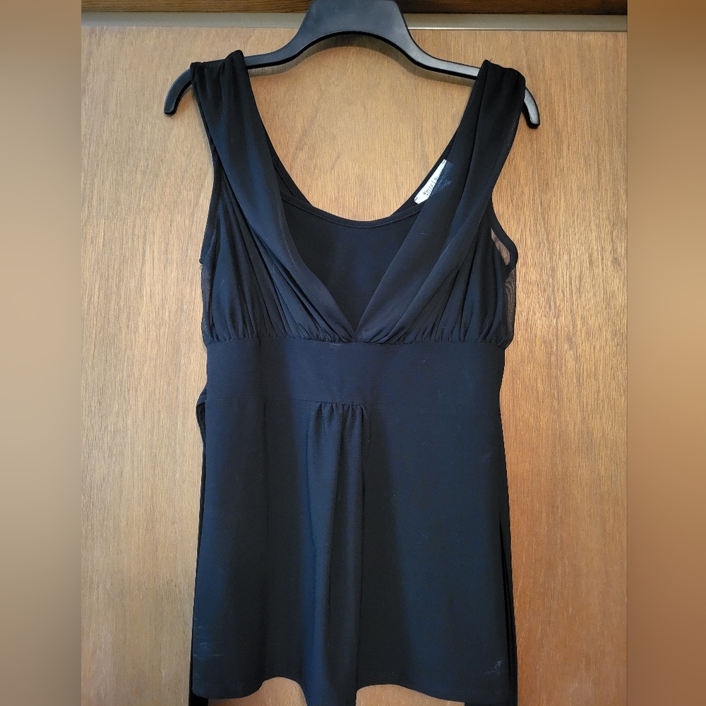 White House Black Market Classic Black Tank Blouse With Tie Waist, M